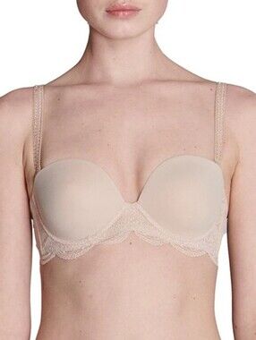 Simone Perele Bra 34D Cream Pastel Karma Strapless Plunge Underwired New $110